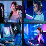 ERXUNG J5 Cuffie da gioco montate sulla testa Giochi per computer desktop controllati da filo con microfono Cuffie luminose