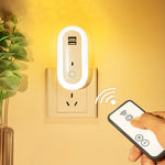 Lampada da parete a LED con presa per camera da letto, timer dimmerabile con telecomando, spina CN, Dual-USB, Regular