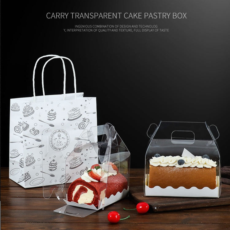 Confezione da 50 pezzi portatile per rotoli di torta lunga, scatola trasparente per pasticceria, confezione da forno, Small Roll (13x8x10cm), Half Roll (16x9x9cm)