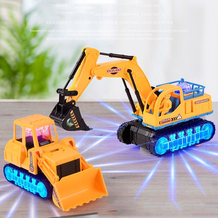 Giocattolo per auto con escavatore elettrico per simulazione di luci e musica per bambini, Stile:, Police Car, Engineering Vehicle, Engineering Excavator, Engineering Bulldozer, Four-wheel Excavator
