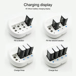 Caricabatterie 9V a 4 slot per batterie litio con telecomando