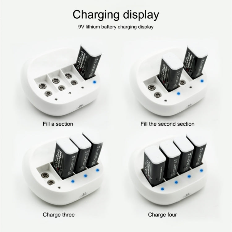 Caricabatterie 9V a 4 slot per batterie litio con telecomando