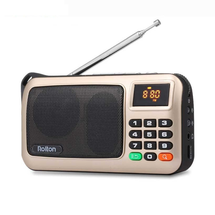 Rolton W405 Mini radio FM portatile Ricevitore USB con scheda TF Lettore musicale con display a LED, Red, Gold, Blue