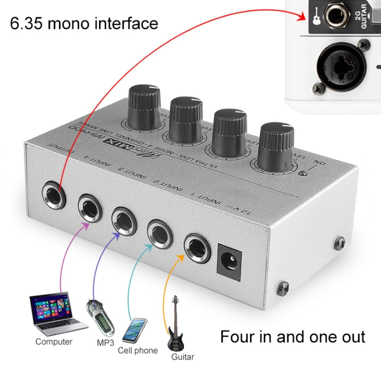 Mini mixer audio karaoke Amplificatore di missaggio audio per microfono mono linea a 4 canali per famiglia KTV