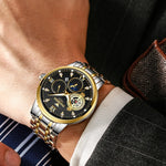 FNGEEN 2166 Orologio elettronico sportivo per studenti con tre occhi al quarzo cavo da uomo