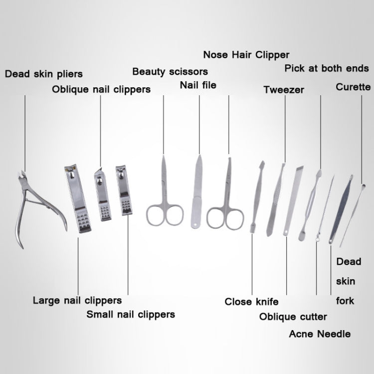 Set di tagliaunghie 14 in 1 in acciaio inossidabile