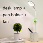 Lampada da scrivania pieghevole USB da comodino con ventilatore a LED WS-8010, Water Drop, Ring, Pen Holder White Fan Blade, Pen Holder Yellow Fan Blade, Pen Holder Blue Fan Blade, Pen Holder Green  Fan Blade