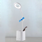 Lampada da scrivania pieghevole USB da comodino con ventilatore a LED WS-8010, Water Drop, Ring, Pen Holder White Fan Blade, Pen Holder Yellow Fan Blade, Pen Holder Blue Fan Blade, Pen Holder Green  Fan Blade