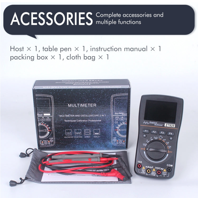 ET828 Multimetro per oscilloscopio 2 in 1 2 in 1 Misuratore di schermo a colori da 2,4 pollici Misuratore di frequenza di resistenza digitale Misuratore di frequenza da 1 MHz a 2,5 Msps