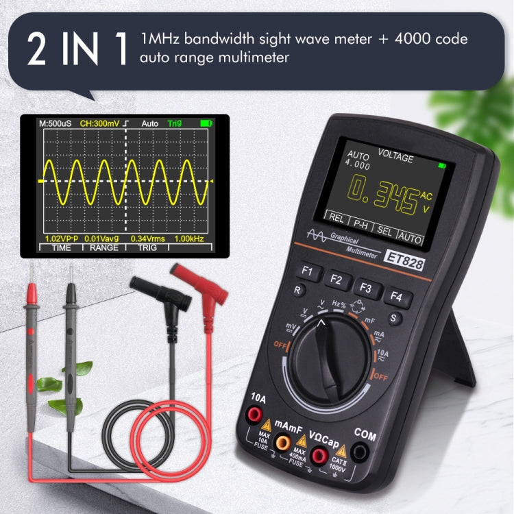 ET828 Multimetro per oscilloscopio 2 in 1 2 in 1 Misuratore di schermo a colori da 2,4 pollici Misuratore di frequenza di resistenza digitale Misuratore di frequenza da 1 MHz a 2,5 Msps