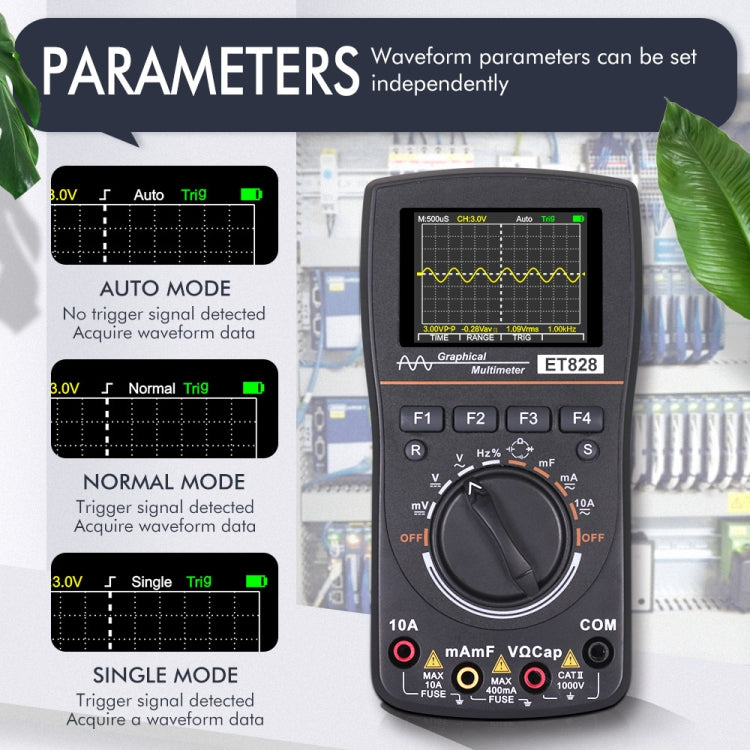 ET828 Multimetro per oscilloscopio 2 in 1 2 in 1 Misuratore di schermo a colori da 2,4 pollici Misuratore di frequenza di resistenza digitale Misuratore di frequenza da 1 MHz a 2,5 Msps