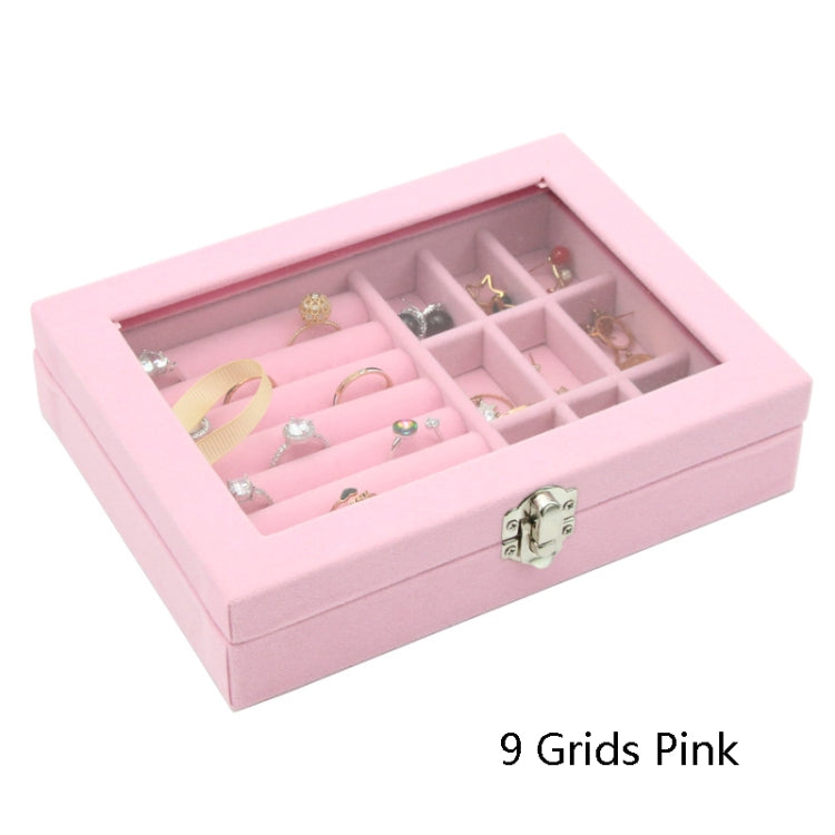 Portagioie per la conservazione in flanella con coperchio in vetro per la casa con coperchio, 9 Grids Pink, 9 Grids Ice Grey, 3 Grids Ice Grey