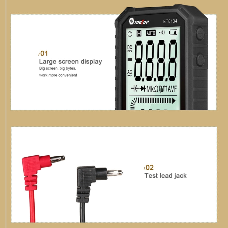 TOOLTOP ET8134 Multimetro a schermo intero LCD da 4,7 pollici con funzione di allarme cambio colore, ET8134