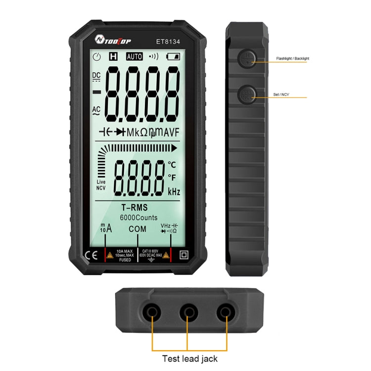 TOOLTOP ET8134 Multimetro a schermo intero LCD da 4,7 pollici con funzione di allarme cambio colore, ET8134