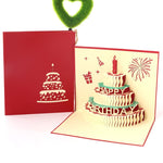Biglietto di compleanno per torta tridimensionale 3D da 2 pezzi. Biglietto piccolo regalo fatto a mano per bambini, Red Cover, Golden Cover