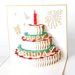 Biglietto di compleanno per torta tridimensionale 3D da 2 pezzi. Biglietto piccolo regalo fatto a mano per bambini, Red Cover, Golden Cover