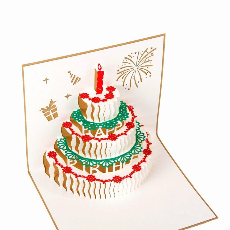 Biglietto di compleanno per torta tridimensionale 3D da 2 pezzi. Biglietto piccolo regalo fatto a mano per bambini, Red Cover, Golden Cover