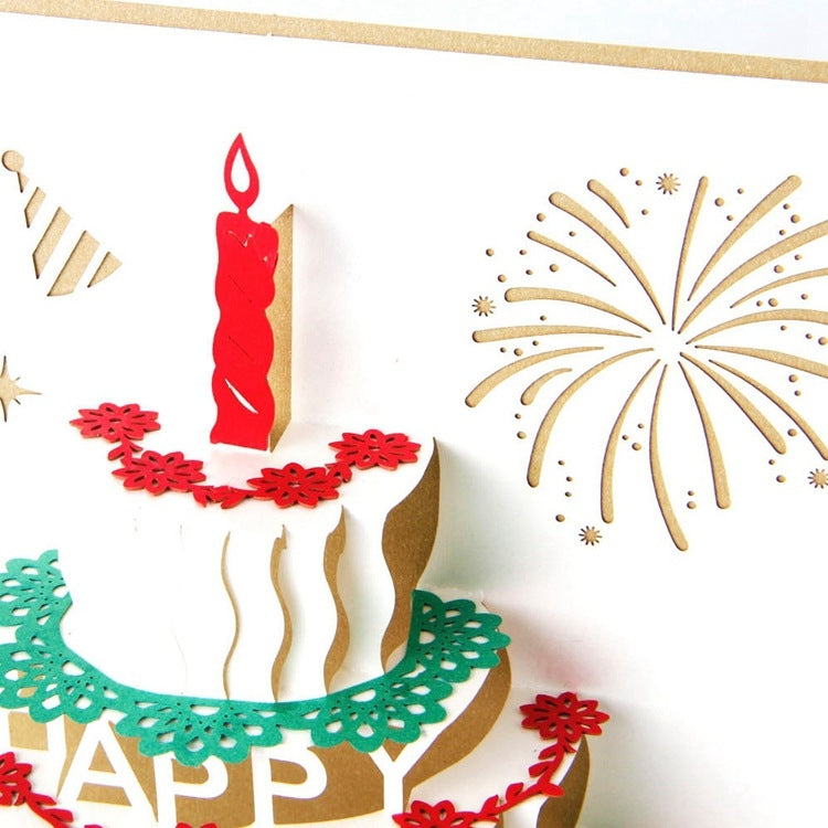 Biglietto di compleanno per torta tridimensionale 3D da 2 pezzi. Biglietto piccolo regalo fatto a mano per bambini, Red Cover, Golden Cover