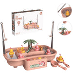 Set di giocattoli per giochi d'acqua estivi con stazione di pesca rotante per ciclo elettrico educativo per bambini, Green 6 Ducks, Pink 6 Ducks, Green 3 Fish 3 Ducks, Pink 3 Fish 3 Ducks