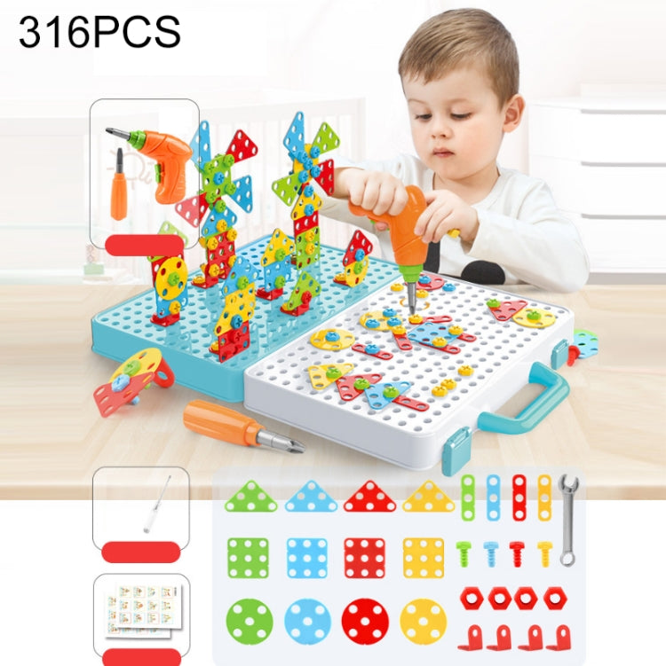 Cassetta degli attrezzi per assemblaggio manuale di giocattoli per trapano elettrico per serraggio a vite per bambini, Stile:, 2D Plane + Manual Drill (188 PCS), 2D Plane + Electric Drill (189 PCS), 3D + Manual Drill (275 PCS)                          ...