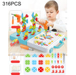 Cassetta degli attrezzi per assemblaggio manuale di giocattoli per trapano elettrico per serraggio a vite per bambini, Stile:, 2D Plane + Manual Drill (188 PCS), 2D Plane + Electric Drill (189 PCS), 3D + Manual Drill (275 PCS)                          ...