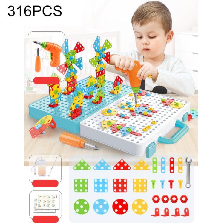 Cassetta degli attrezzi per assemblaggio manuale di giocattoli per trapano elettrico per serraggio a vite per bambini, Stile:, 2D Plane + Manual Drill (188 PCS), 2D Plane + Electric Drill (189 PCS), 3D + Manual Drill (275 PCS)                          ...