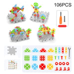 Cassetta degli attrezzi per assemblaggio manuale di giocattoli per trapano elettrico per serraggio a vite per bambini, Stile:, 2D Plane + Manual Drill (188 PCS), 2D Plane + Electric Drill (189 PCS), 3D + Manual Drill (275 PCS)                          ...
