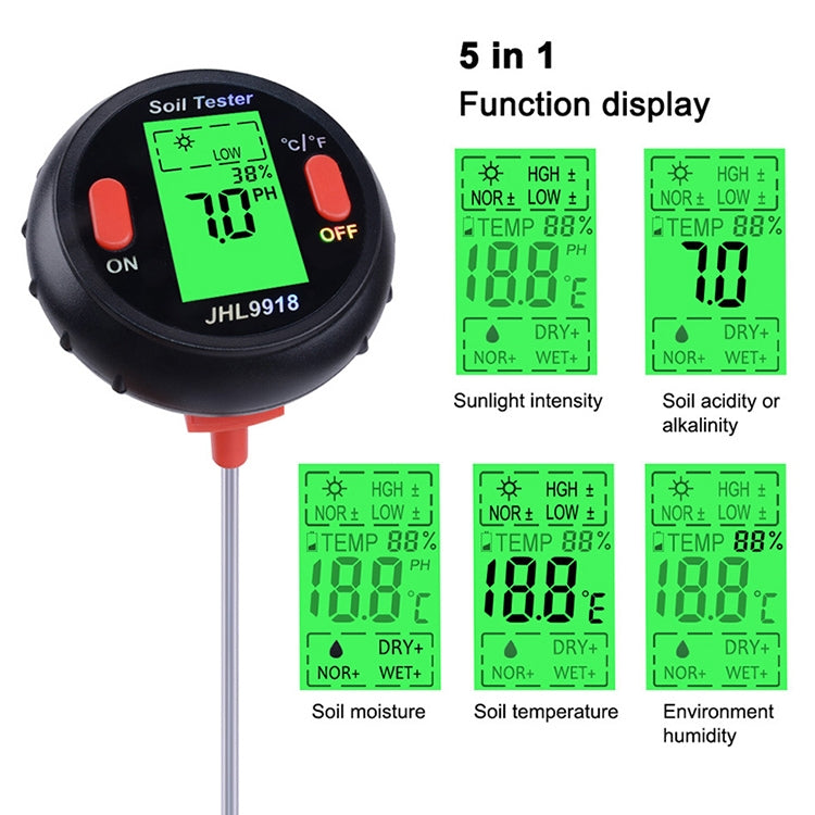 Misuratore del suolo cinque in uno PH Umidità Temperatura Rilevatore di fotometria Rilevatore di fotometria PH Rilevatore multifunzionale, 5 In 1