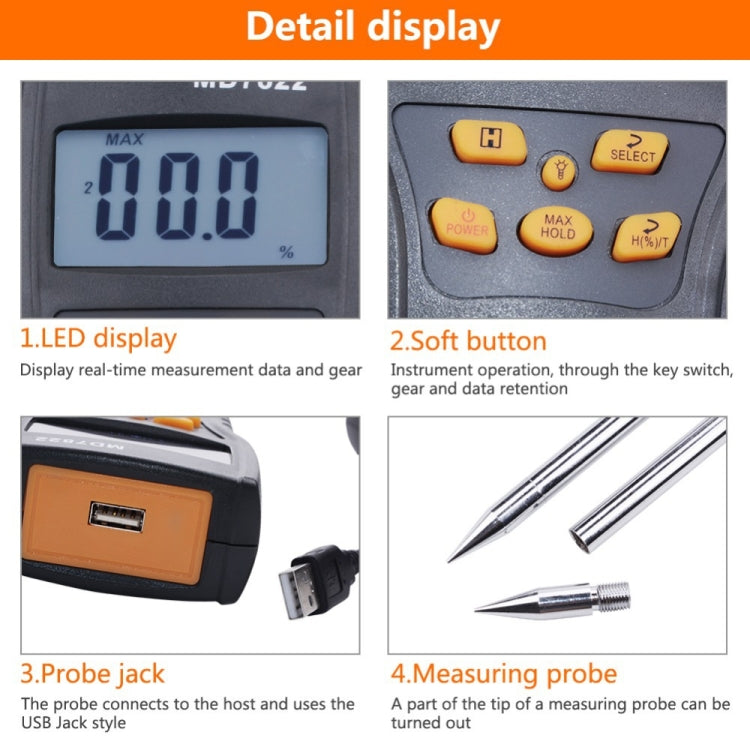 MD7822 Smart Grain Moisture Tester Misuratore di umidità digitale a sonda ultra lunga