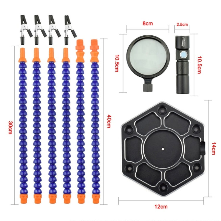 Stazione di saldatura a sei ganasce in lega di alluminio Banco da lavoro per saldatura e manutenzione di prodotti elettronici, SN6SB With Flashlight (Blue), SN6SB With Flashlight (White), SS6LM-BE99 Plug-in (Blue), SS6LM-WE99 Plug-in (White)