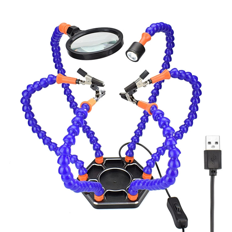 Stazione di saldatura a sei ganasce in lega di alluminio Banco da lavoro per saldatura e manutenzione di prodotti elettronici, SN6SB With Flashlight (Blue), SN6SB With Flashlight (White), SS6LM-BE99 Plug-in (Blue), SS6LM-WE99 Plug-in (White)