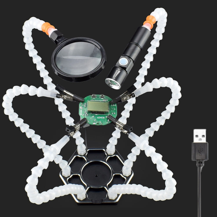 Stazione di saldatura a sei ganasce in lega di alluminio Banco da lavoro per saldatura e manutenzione di prodotti elettronici, SN6SB With Flashlight (Blue), SN6SB With Flashlight (White), SS6LM-BE99 Plug-in (Blue), SS6LM-WE99 Plug-in (White)
