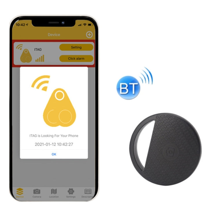 HYC-S9 2 pz Localizzatore di oggetti Bluetooth rotondo Localizzatore di localizzazione del telefono cellulare Allarme bidirezionale anti-smarrimento, Black, White, Blue, Green, Pink, Red