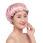 Cuffia da bagno con doppia copertura impermeabile per capelli, bella e spessa, da donna, Pink, Gold, Grey