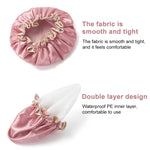 Cuffia da bagno con doppia copertura impermeabile per capelli, bella e spessa, da donna, Pink, Gold, Grey