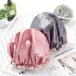 Cuffia da bagno con doppia copertura impermeabile per capelli, bella e spessa, da donna, Pink, Gold, Grey