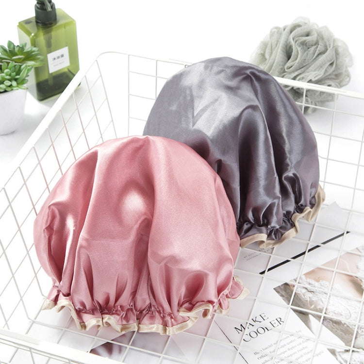 Cuffia da bagno con doppia copertura impermeabile per capelli, bella e spessa, da donna, Pink, Gold, Grey