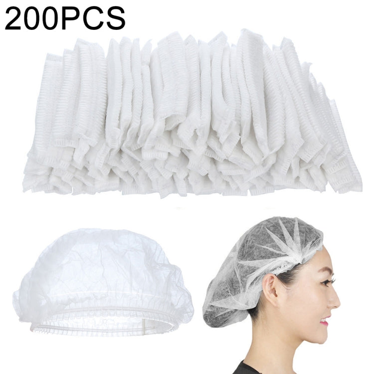Cuffia da bagno antipolvere pieghettata monouso in tessuto non tessuto da 200 pezzi per salone di bellezza spa, 200 PCS-Non-woven (Blue), 200 PCS-Non-woven (White)