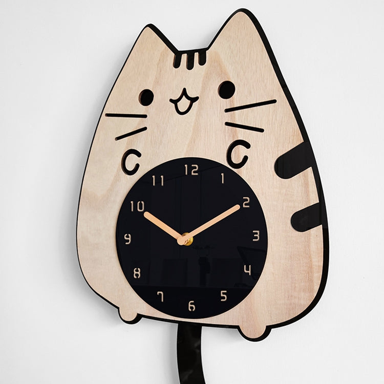 Orologi da cartone animato in legno Decorazione per la casa Soggiorno Gatto scodinzolante Orologio da parete oscillante, Cat Wagging Tail Wooden Clock