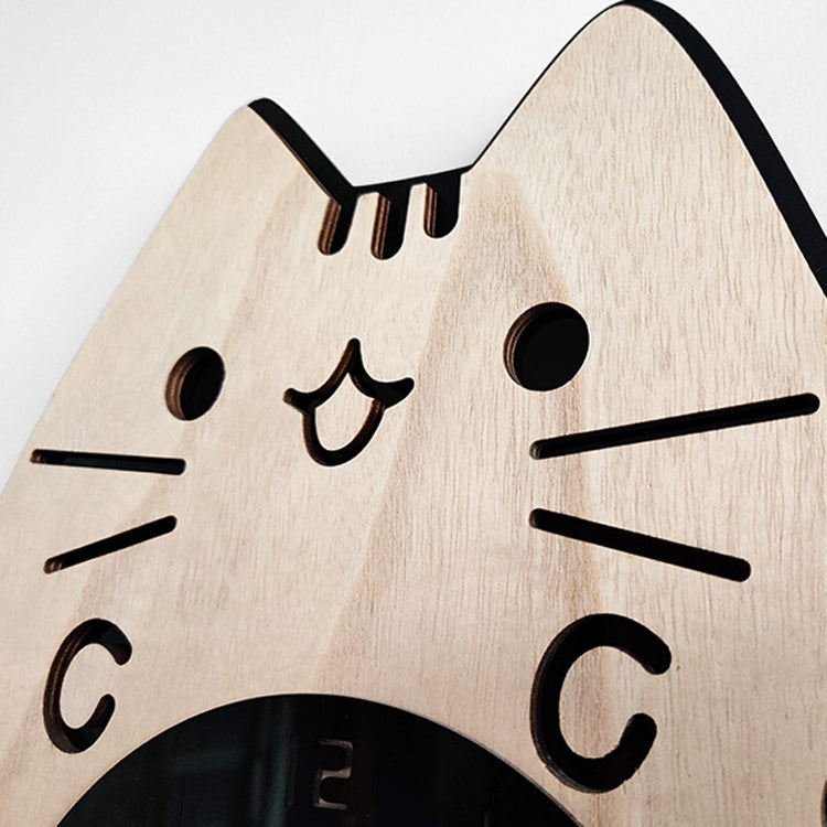 Orologi da cartone animato in legno Decorazione per la casa Soggiorno Gatto scodinzolante Orologio da parete oscillante, Cat Wagging Tail Wooden Clock