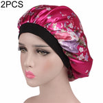 2 pezzi da donna in raso da notte, cuffia per capelli, cuffia per capelli, copricapo in seta, ampia fascia elastica