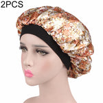 2 pezzi da donna in raso da notte, cuffia per capelli, cuffia per capelli, copricapo in seta, ampia fascia elastica