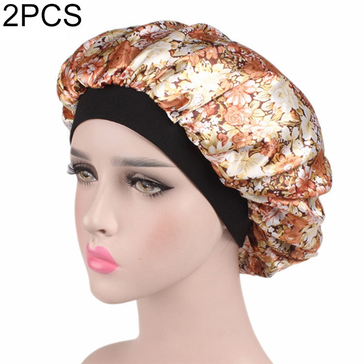 2 pezzi da donna in raso da notte, cuffia per capelli, cuffia per capelli, copricapo in seta, ampia fascia elastica