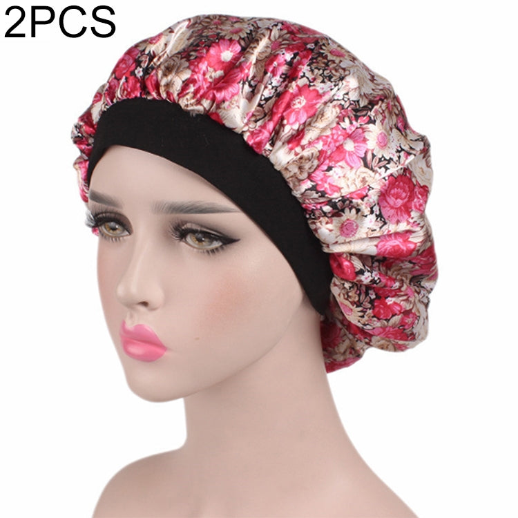 2 pezzi da donna in raso da notte, cuffia per capelli, cuffia per capelli, copricapo in seta, ampia fascia elastica