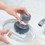 3 pezzi spazzola per pulizia multifunzionale a spinta detersivo per cucina spazzola per piatti con aggiunta automatica di liquidi, Steel Ball Pot Brush, PET Pot Brush