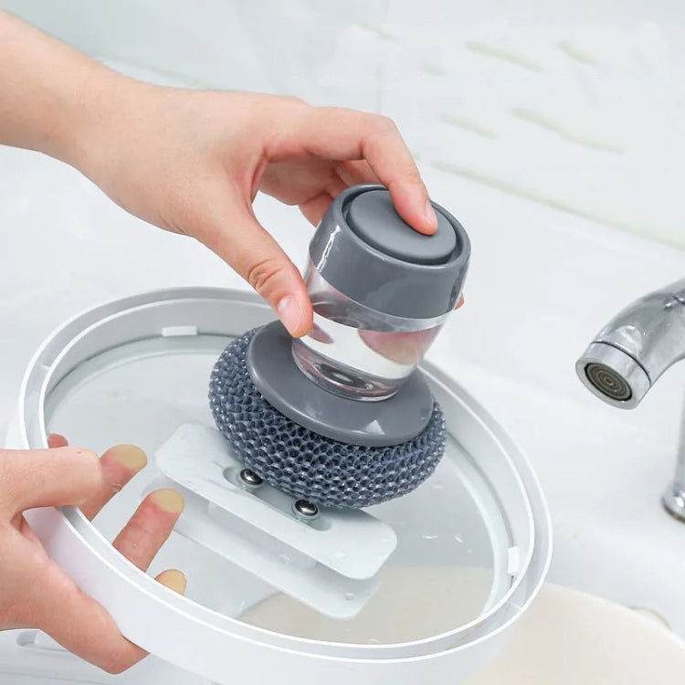 3 pezzi spazzola per pulizia multifunzionale a spinta detersivo per cucina spazzola per piatti con aggiunta automatica di liquidi, Steel Ball Pot Brush, PET Pot Brush