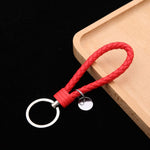 Portachiavi in pelle con ciondolo per auto con cordoncino in pelle intrecciata da 100 pezzi, Baotou With Small Round Piece