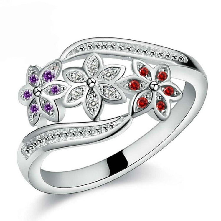 Anello tricolore con diamante e fiore in argento