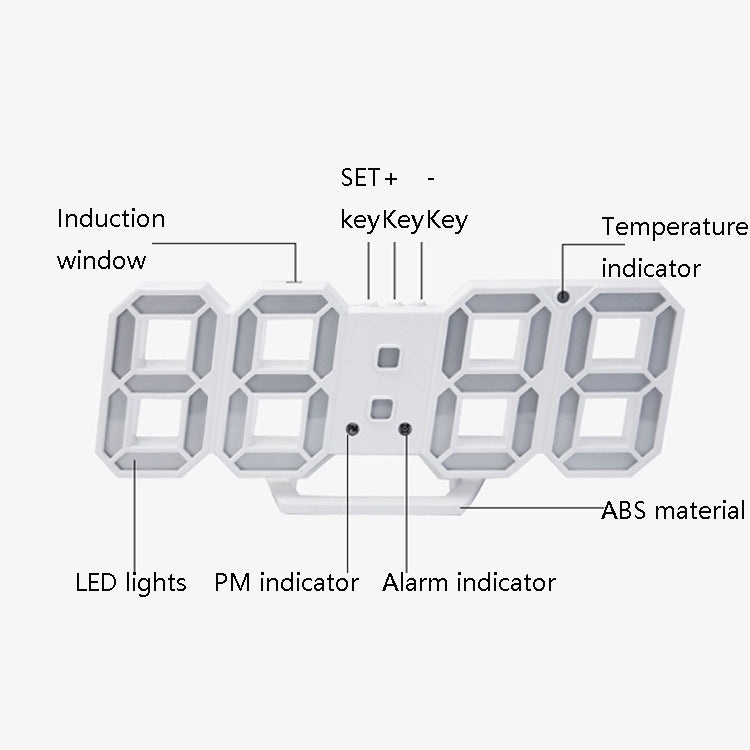 6609 Sveglia LED stereo 3D Orologio da parete 3D per soggiorno, White, Red, Green, Blue, Orange, Pink, Black Frame White Light, Black Frame Blue Light, Black Frame Orange Light, Black Frame Pink Light, Black Frame Green Light, Black Frame Red Light
