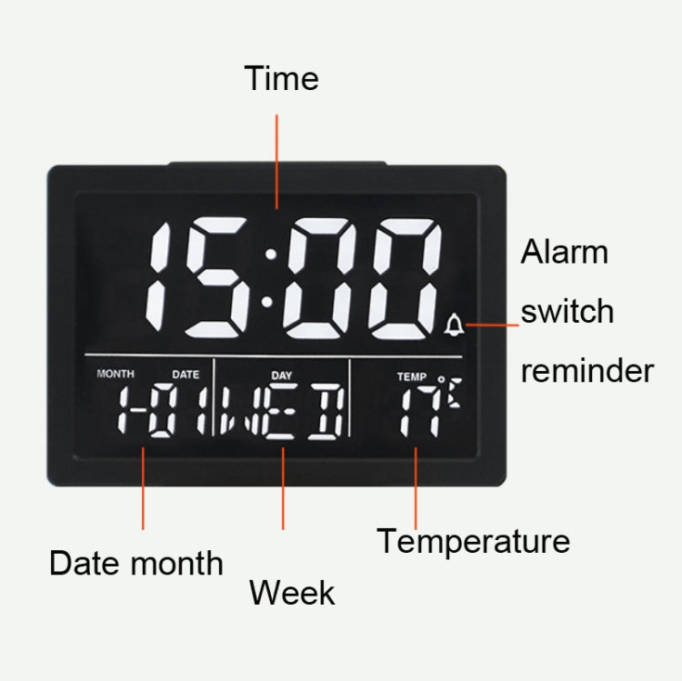 Sveglia elettronica multifunzionale da comodino con orologio a LED a grande schermo, White Shell White Light, Black Shell White Light, Black Shell Green Light, Black Shell Orange Light